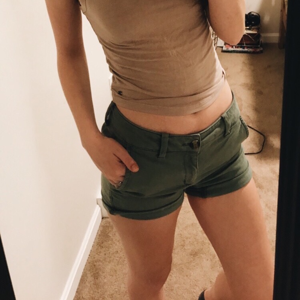 Army green midi shorts